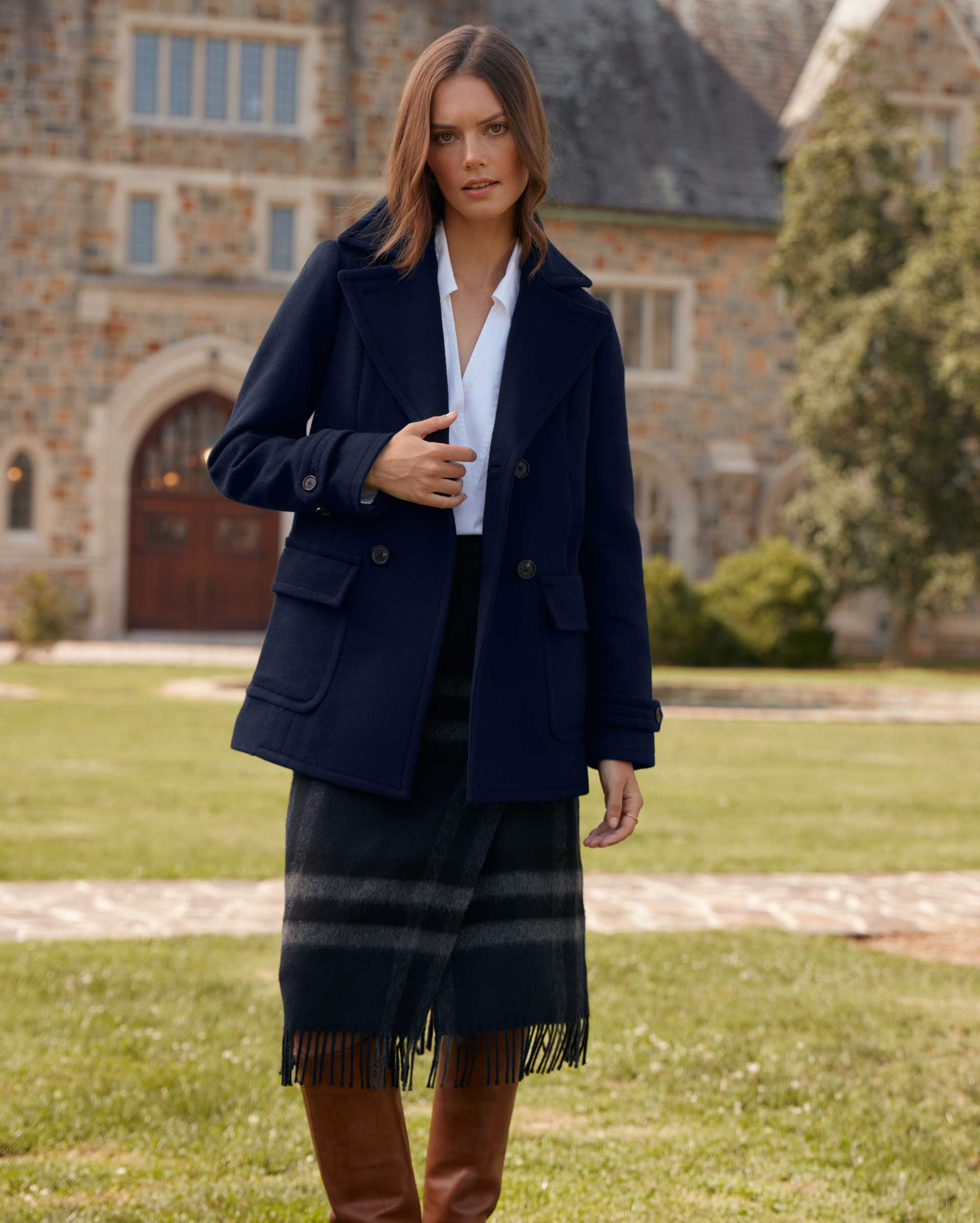 Blue best sale plaid peacoat