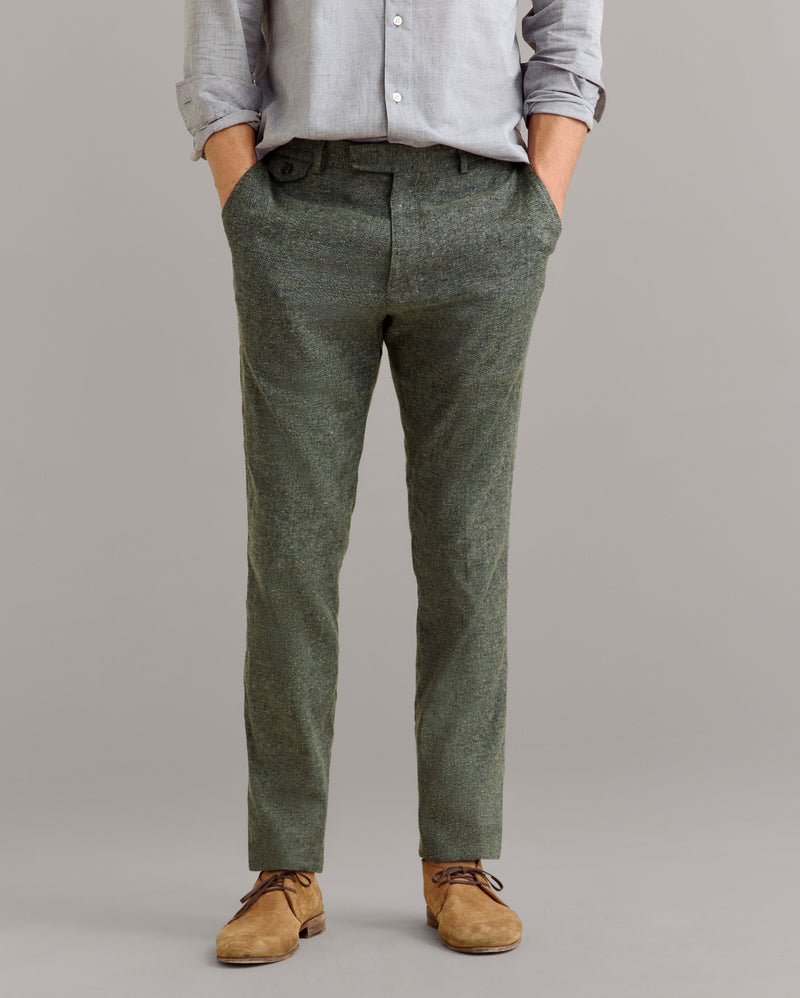 Silk Slub Donegal Flat Front Trouser