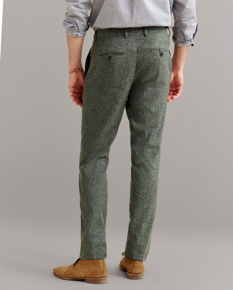 Silk Slub Donegal Flat Front Trouser