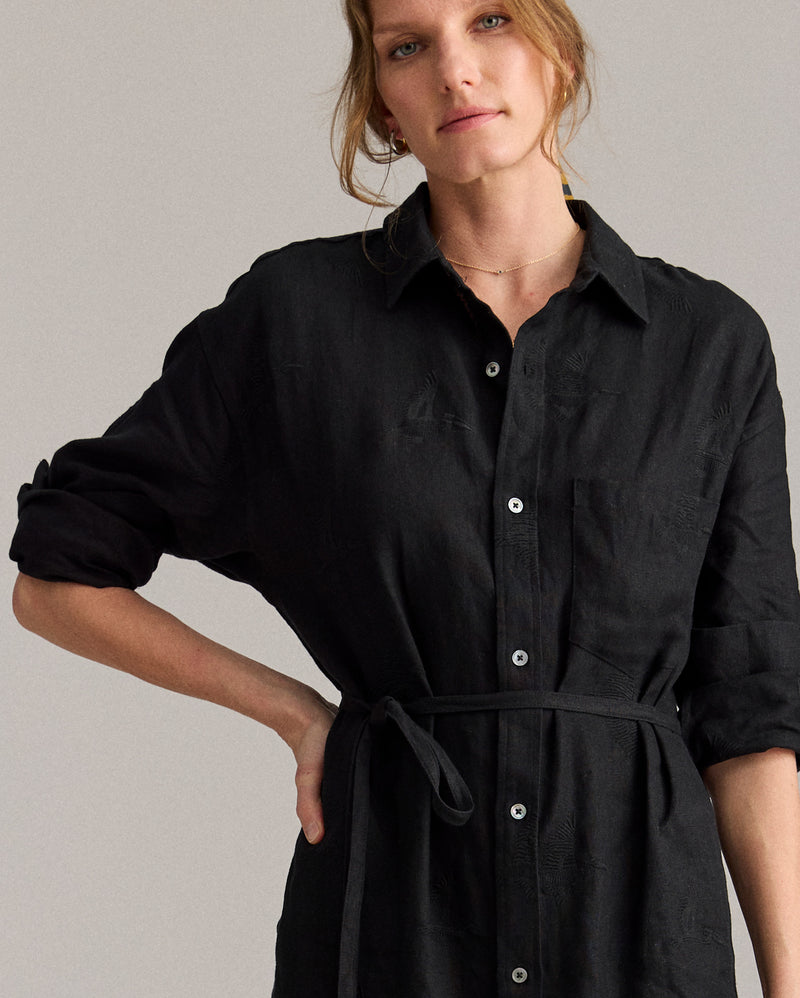 Linen Pelican Maxi Shirt Dress