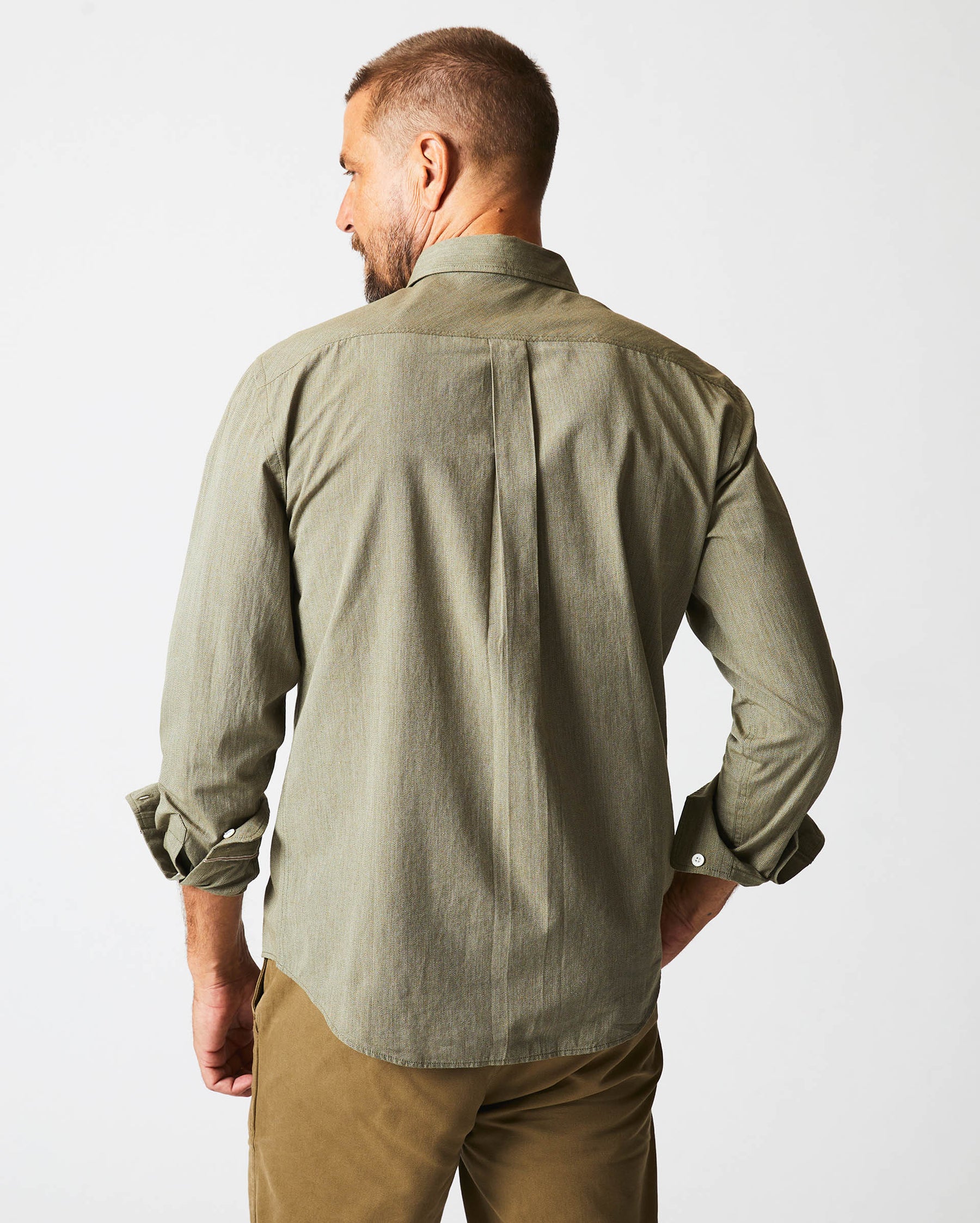 TWISTED MSL 1 POCKET SHIRT IN OLIVE Billy Reid