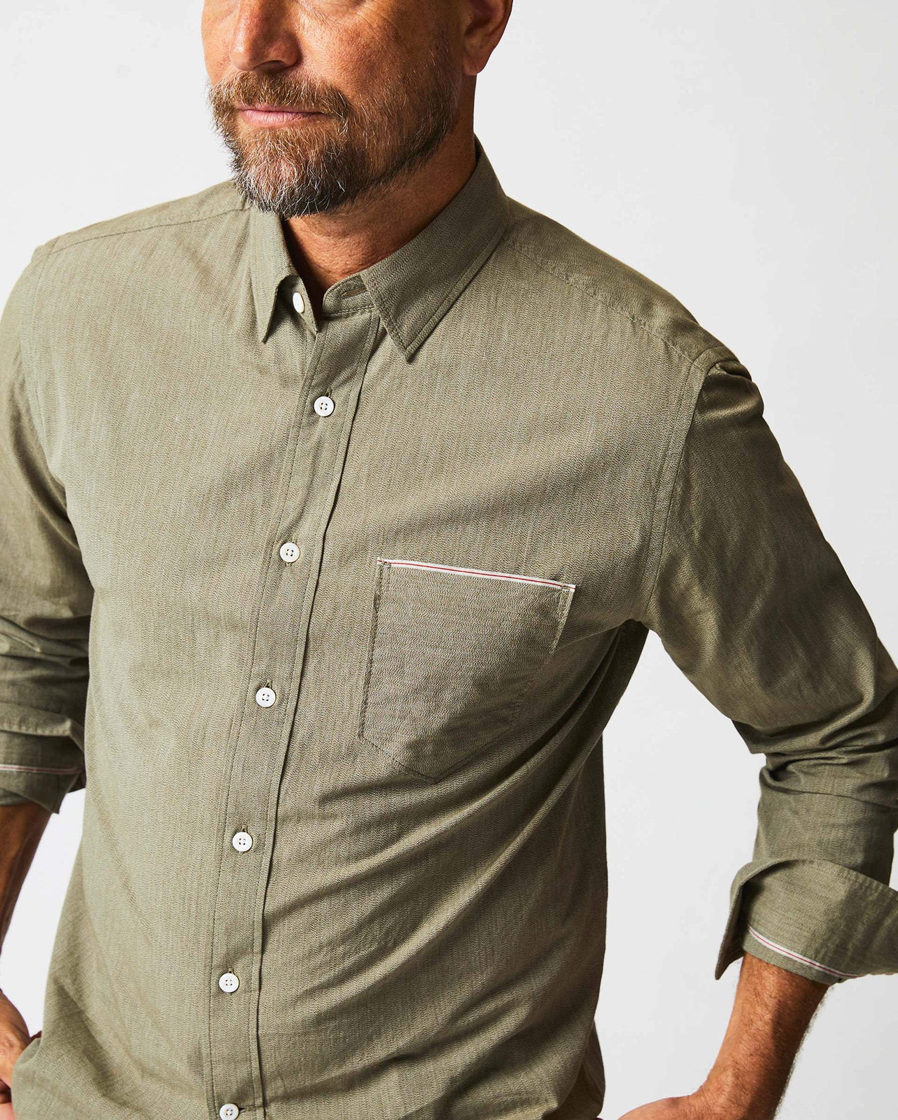 TWISTED MSL 1 POCKET SHIRT IN OLIVE Billy Reid