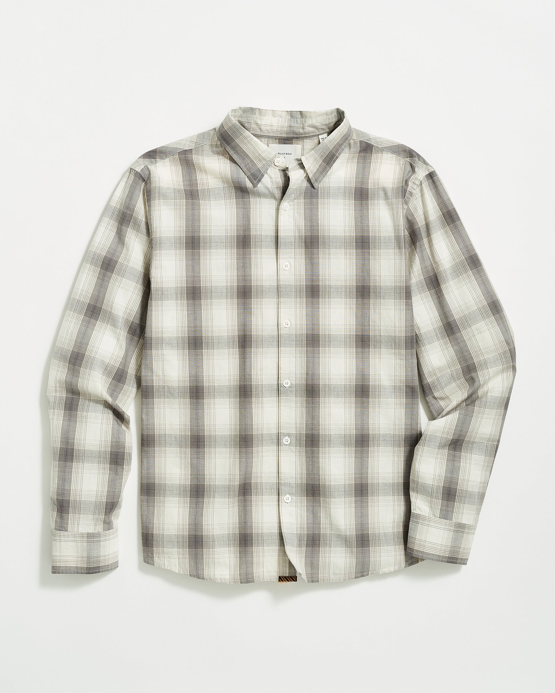 SHADOW PLAID TUSCUMBIA SHIRT HIDDEN BD IN GREY NATURAL Billy Reid