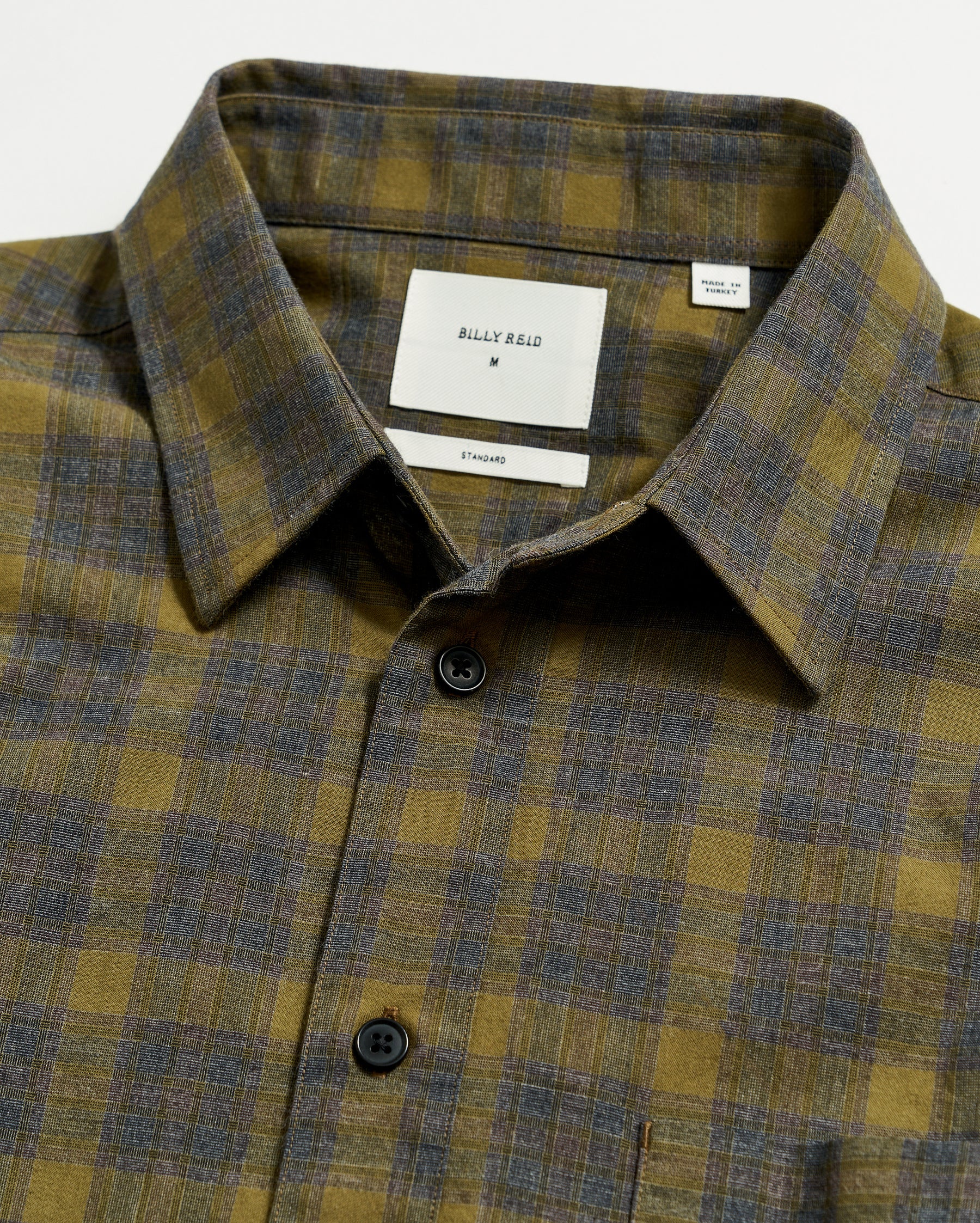 MELANGE SHADOW PLAID TUSCUMBIA SHIRT IN GREY OLIVE