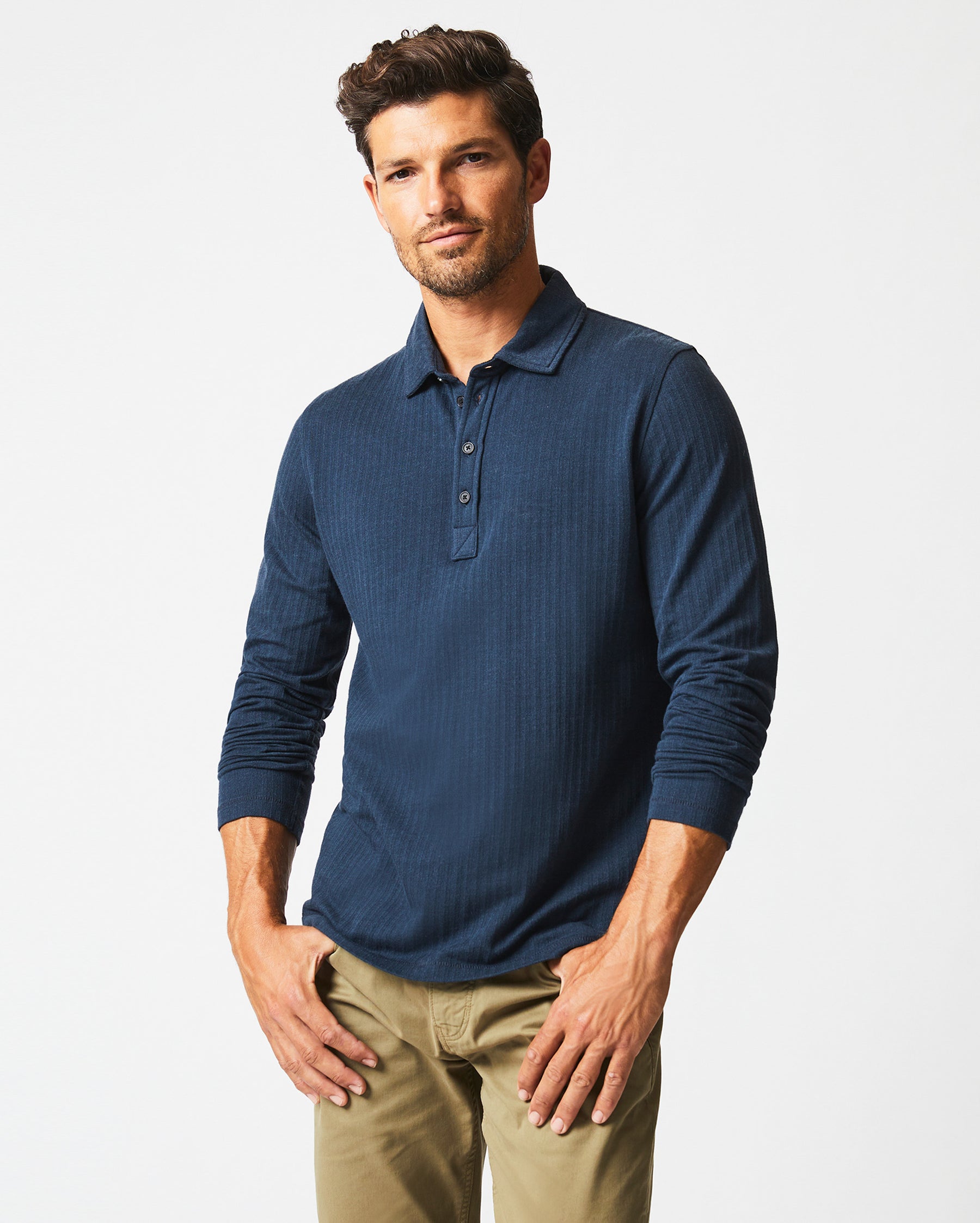 L S HERRINGBONE POLO IN NAVY Billy Reid