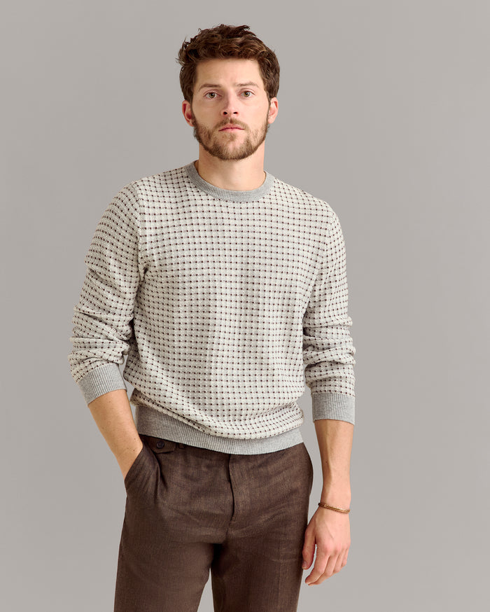 Grid Texture Jacquard Crew