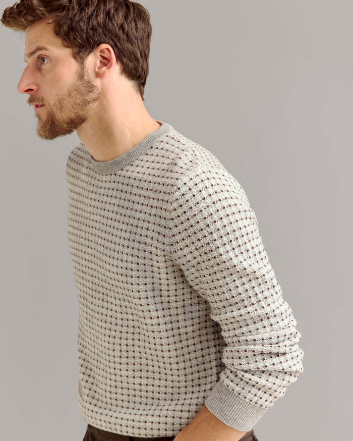 Grid Texture Jacquard Crew