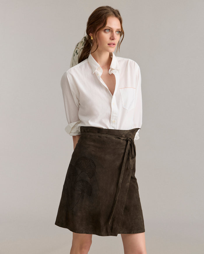 Perforated Suede Wrap Skirt