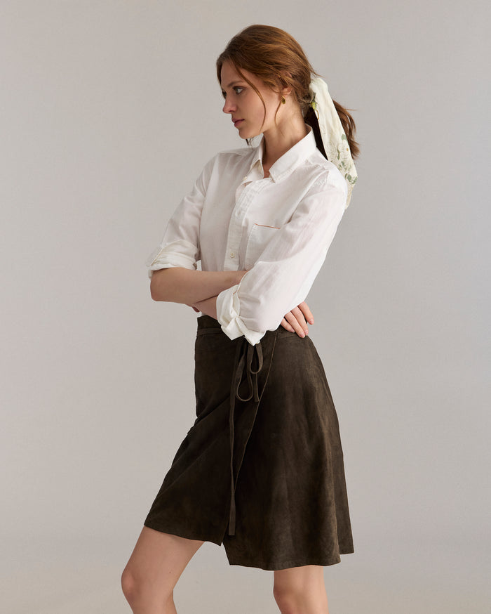 Perforated Suede Wrap Skirt