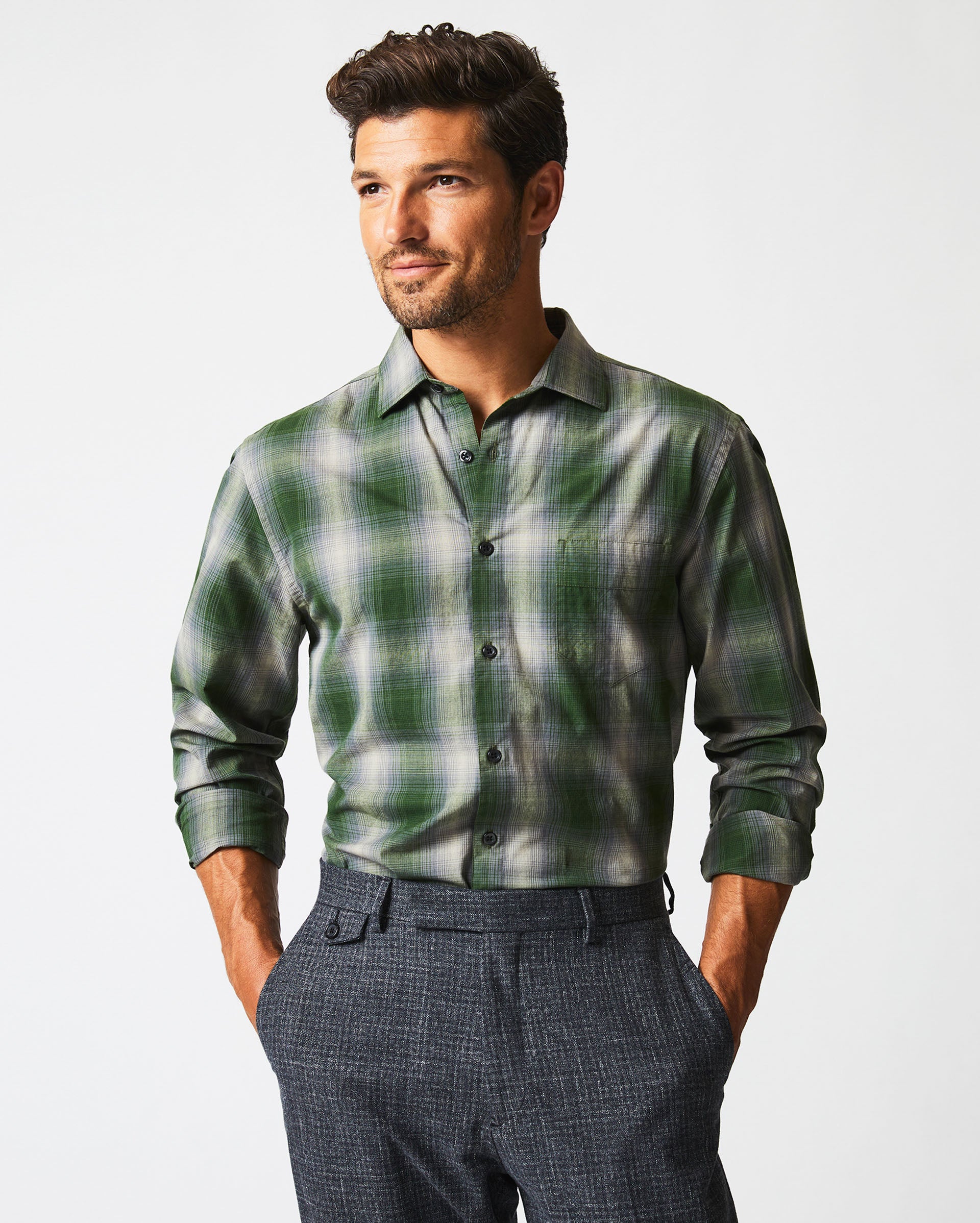 SHADOW PLAID TUSCUMBIA SHIRT IN GREEN/GREY – Billy Reid