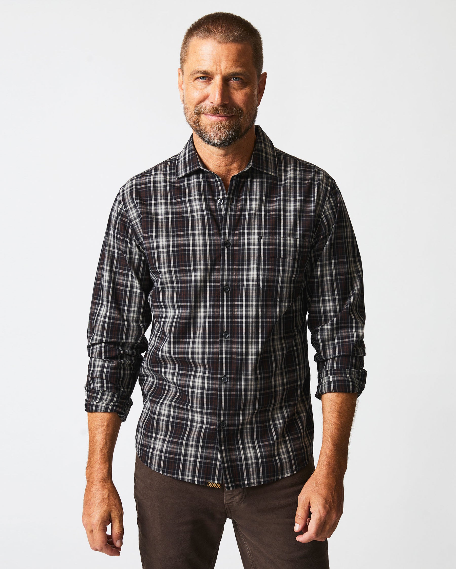 TONAL PLAID TUSCUMBIA SHIRT IN BLACK MULTI Billy Reid