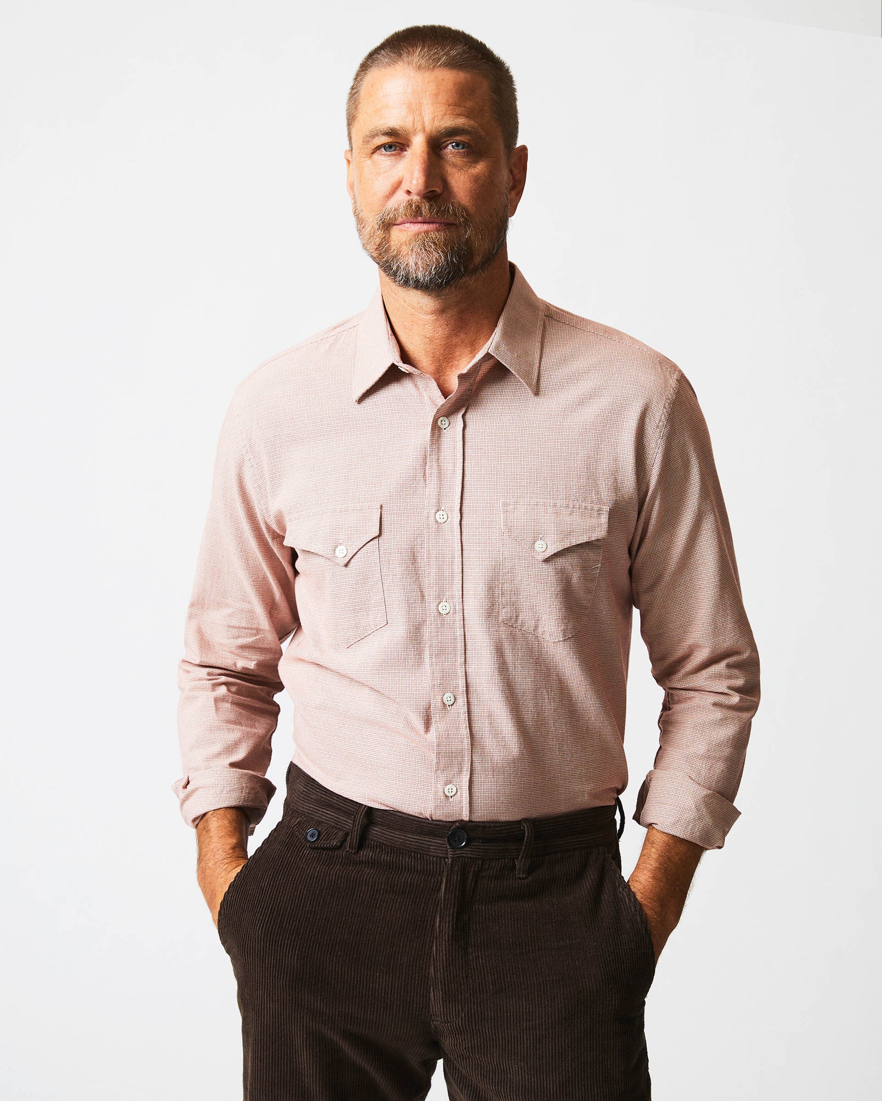 BASKET CHECK WESTERN SHIRT IN NATURAL RED Billy Reid