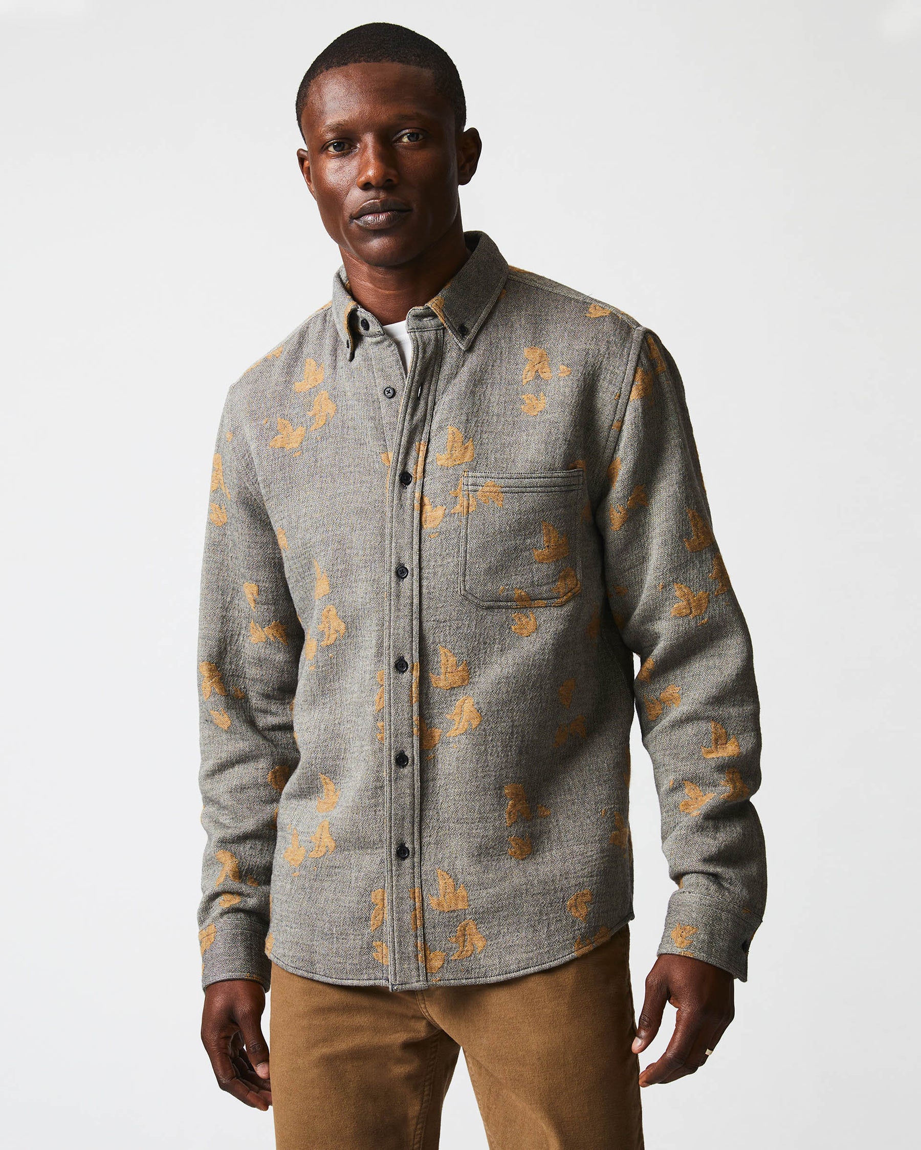 KUDZU JACQUARD OVERSHIRT IN GREY/CAMEL – Billy Reid