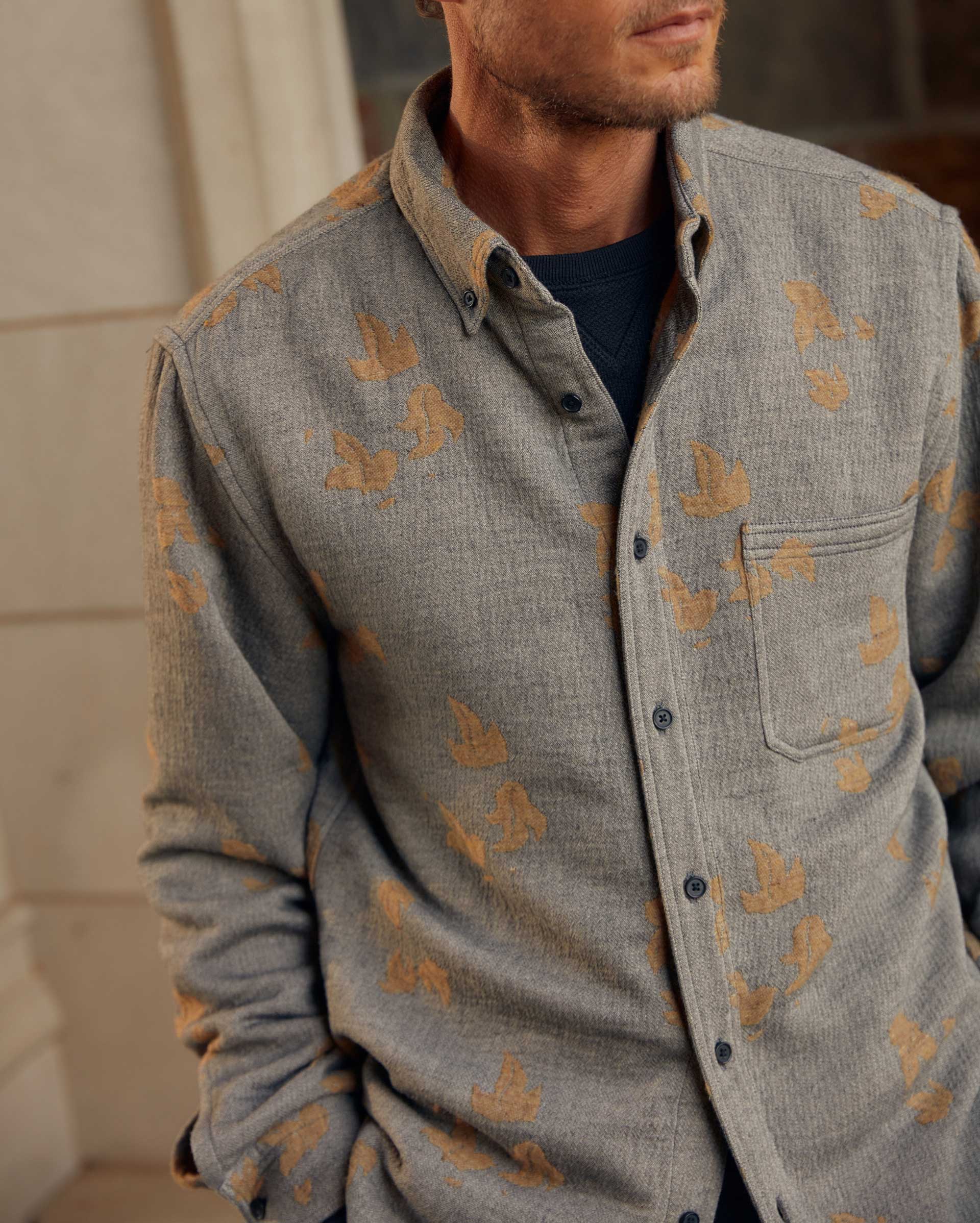 KUDZU JACQUARD OVERSHIRT IN GREY/CAMEL – Billy Reid