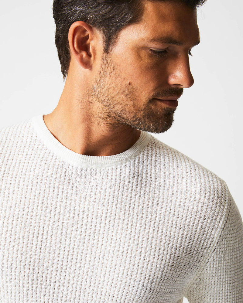 Male model wears the Mini Waffle Crew in White