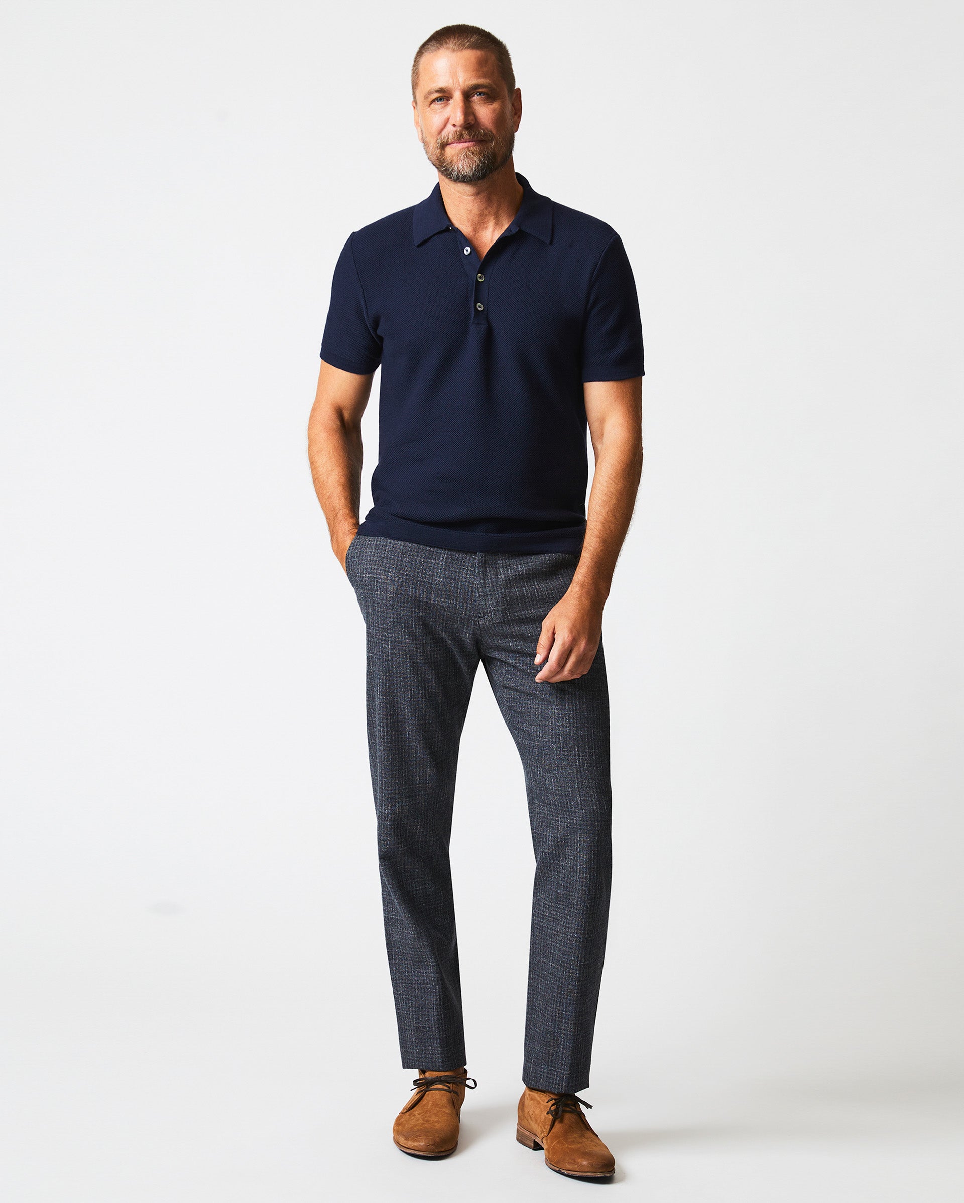 Blue polo gray store pants