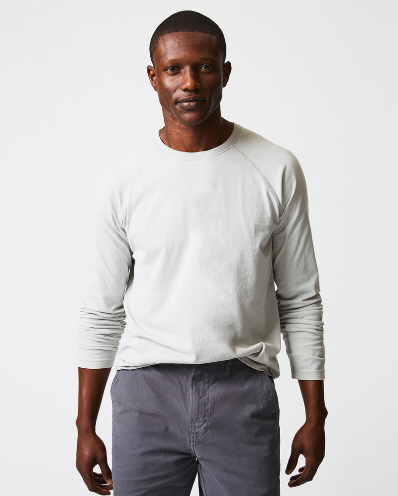 Long Sleeve Sueded Cotton Crew in Silver