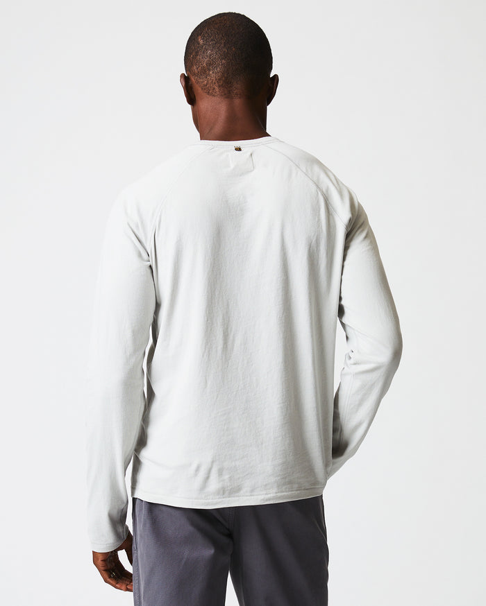 Long Sleeve Sueded Cotton Crew in Silver