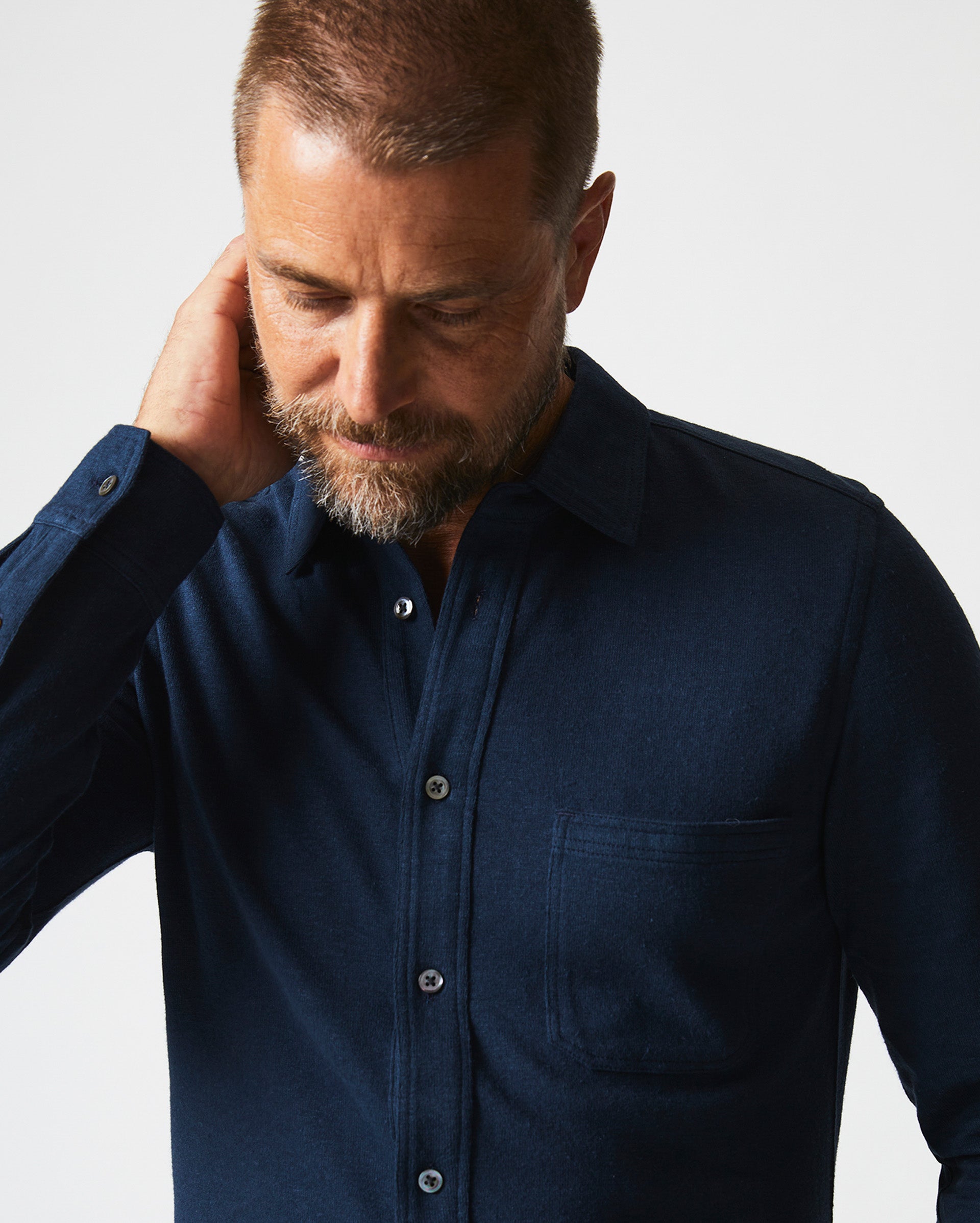 L S HEMP COTTON KNIT SHIRT IN CARBON BLUE Billy Reid