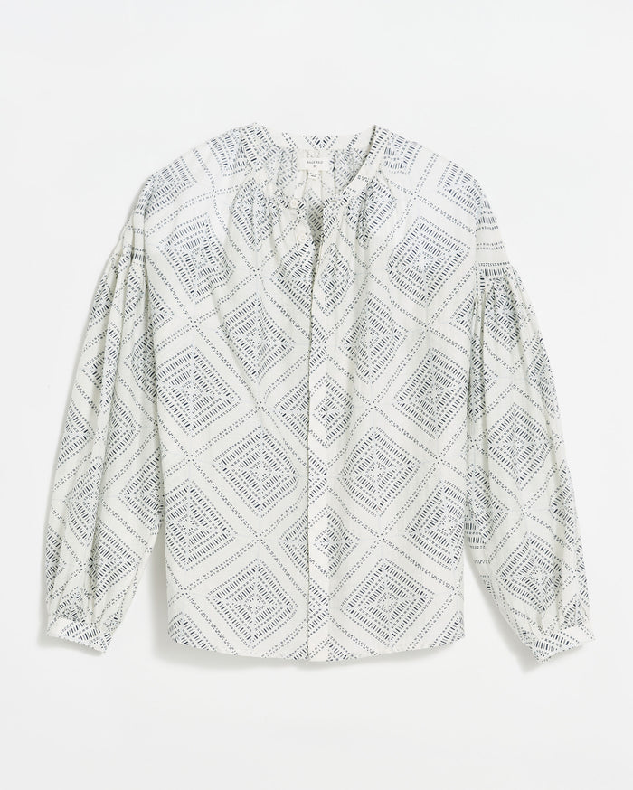 Poet Blouse in White/Blue