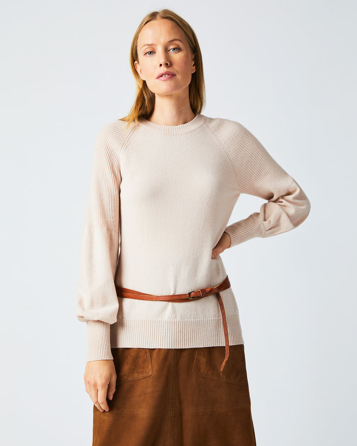 Balloon Sleeve Crew Sweater in Light Pink