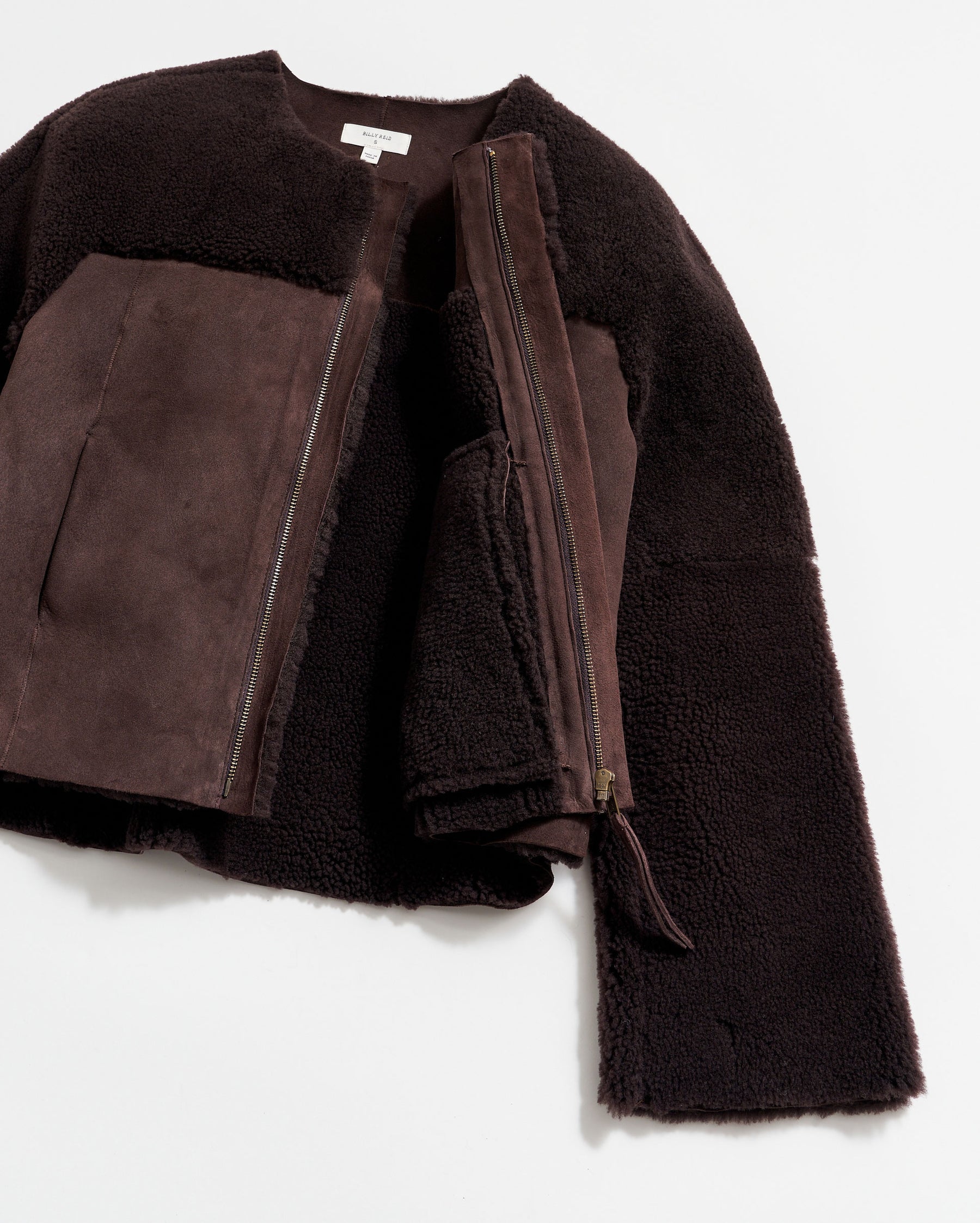 SHORT SHEARLING JACKET IN COFFEE BEAN Billy Reid