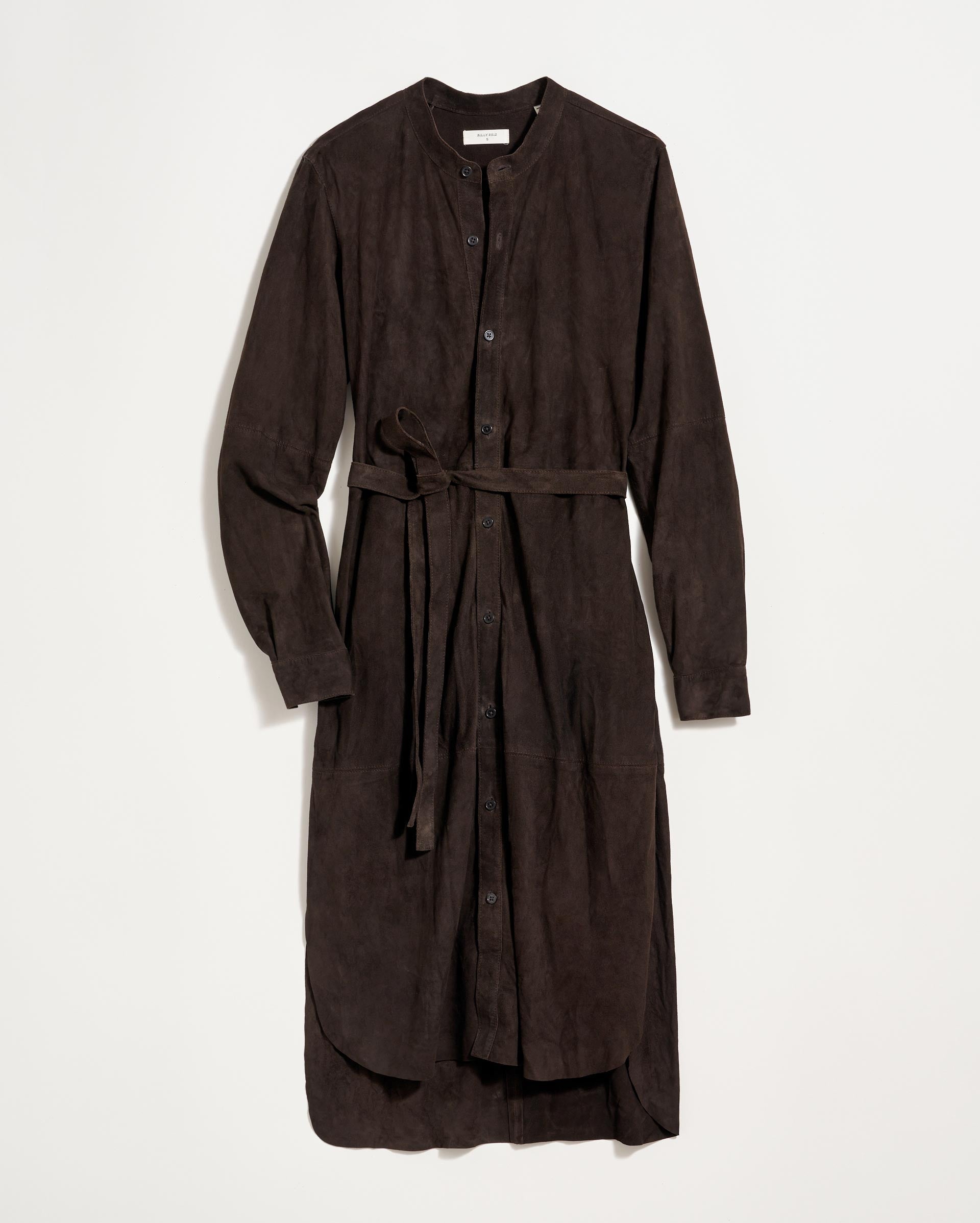 SUEDE SHIRTTAIL DRESS IN COFFEE BEAN Billy Reid