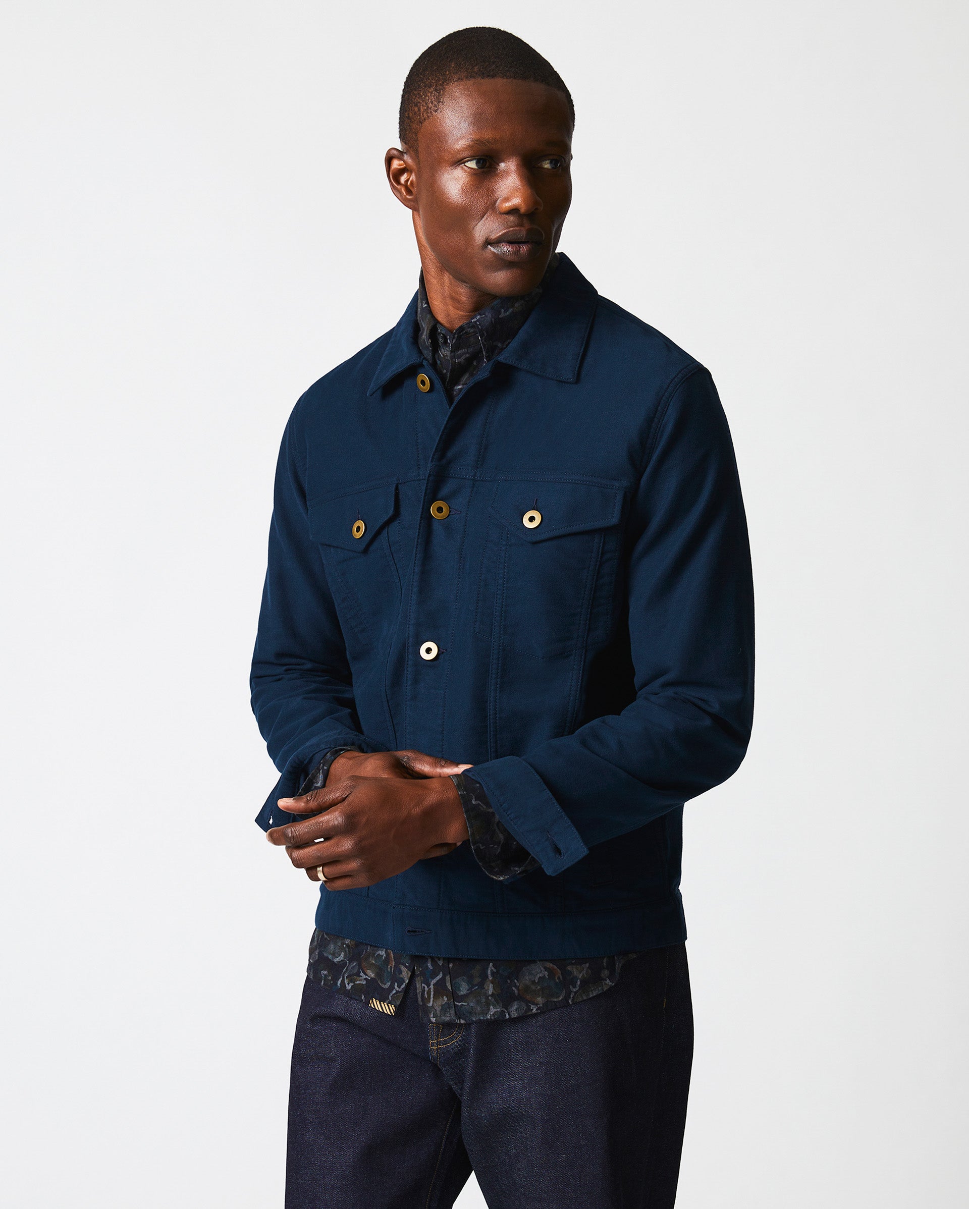 MOLESKIN TUPELO TRUCKER JACKET IN CARBON BLUE Billy Reid