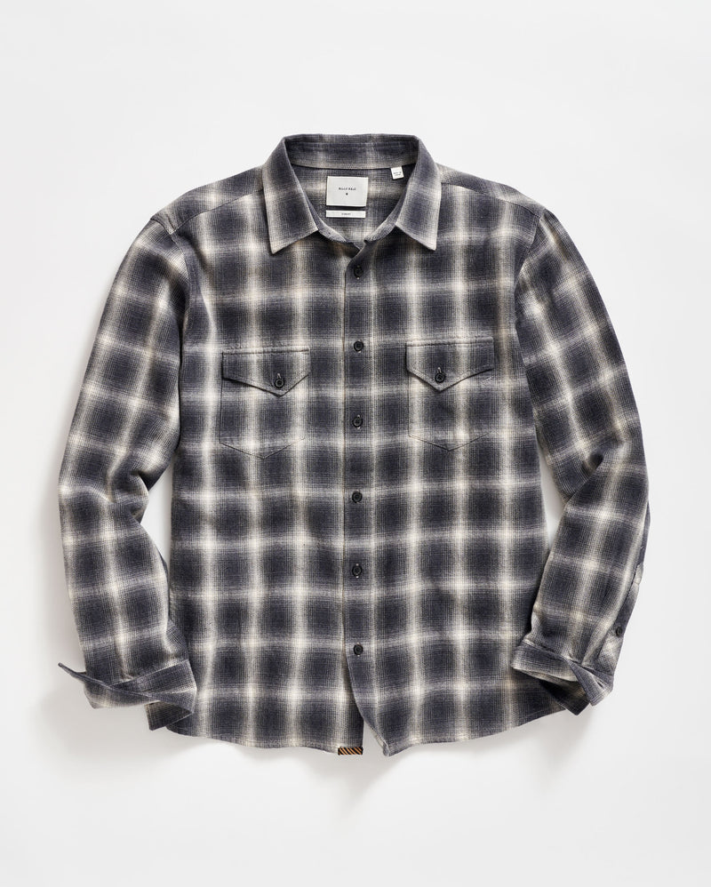 Brushed Shadow Plaid Western Shirt in Grey/Natural