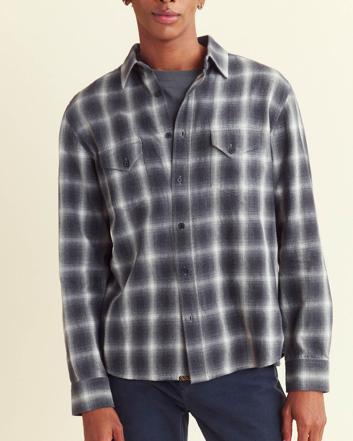 Brushed Shadow Plaid Western Shirt in Grey/Natural