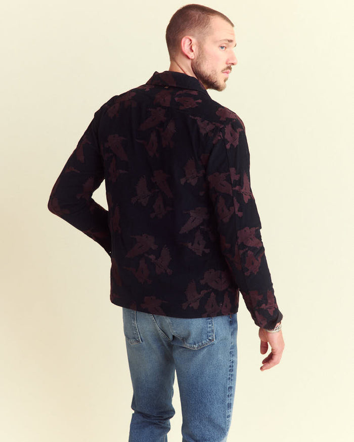 Andres Embroidered Overshirt in Black/Brown