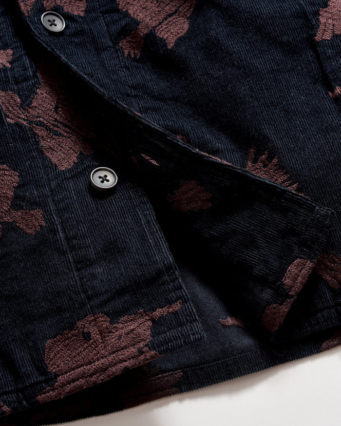 Andres Embroidered Overshirt in Black/Brown