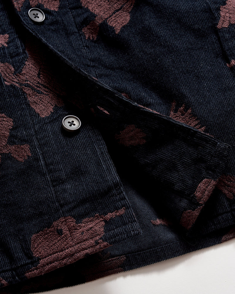 Andres Embroidered Overshirt in Black/Brown