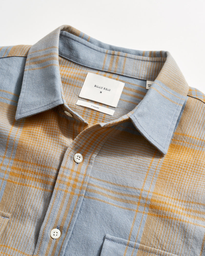 Large Scale Plaid Western Shirt in Faded Denim