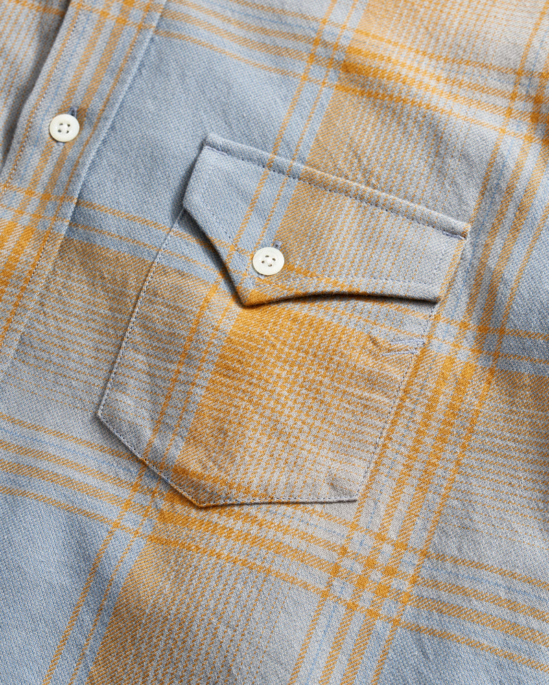 Large Scale Plaid Western Shirt in Faded Denim