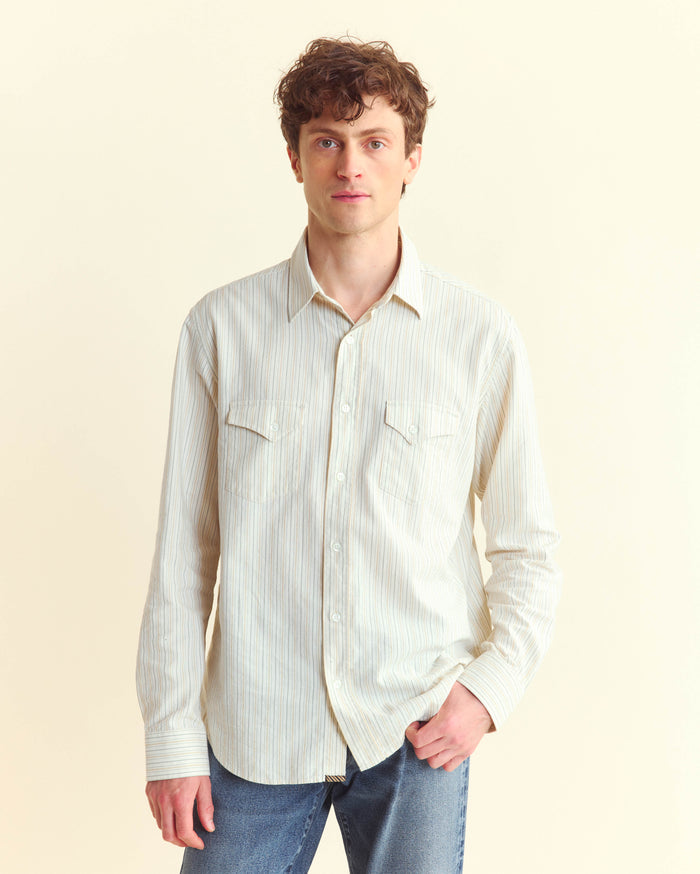 Stripe Oxford Western Shirt in Tinted White