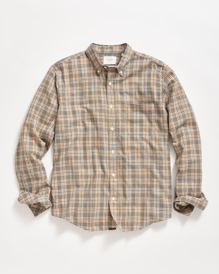 Micro-Herringbone Plaid Tuscumbia Shirt Button Down in Scarab/Barley