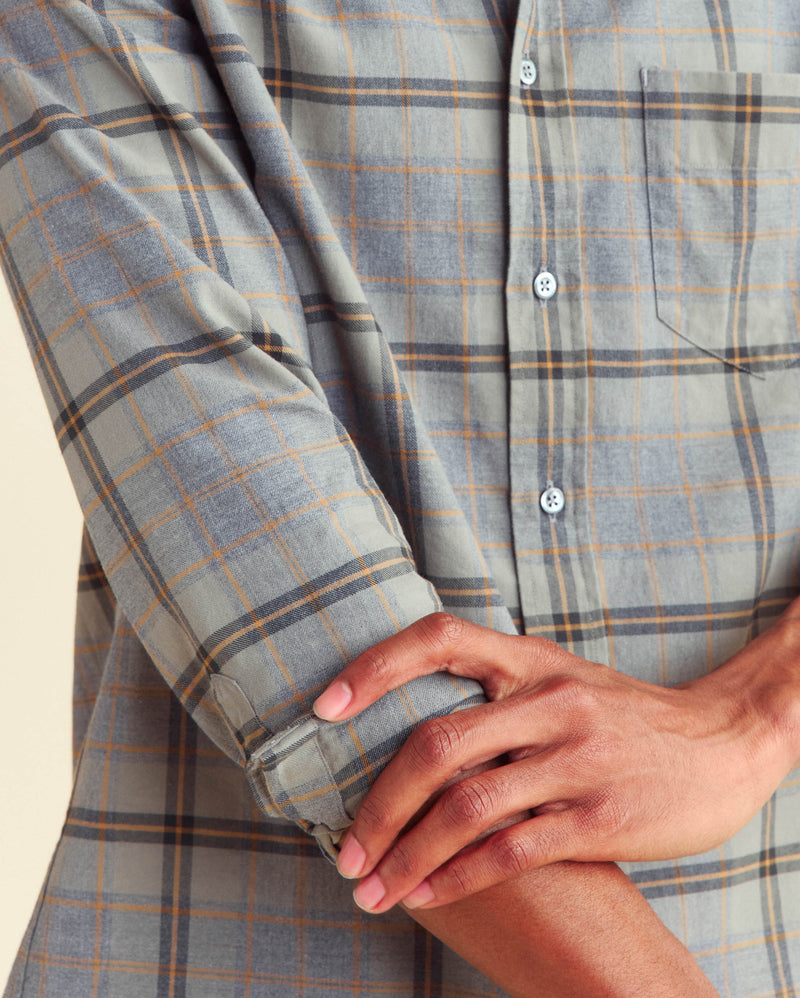 Melange Large Scale Plaid Cypress Shirt in Grey Melange