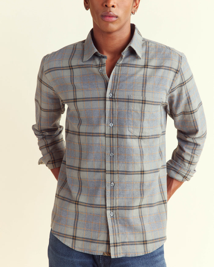 Melange Large Scale Plaid Cypress Shirt in Grey Melange