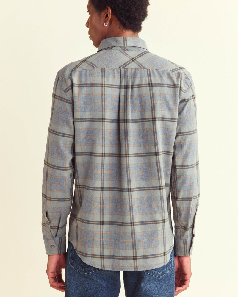 Melange Large Scale Plaid Cypress Shirt in Grey Melange