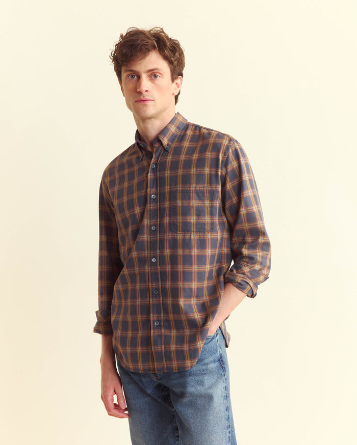 Melange Yellowhammer Tuscumbia Shirt Button Down in Grey Melange Multi