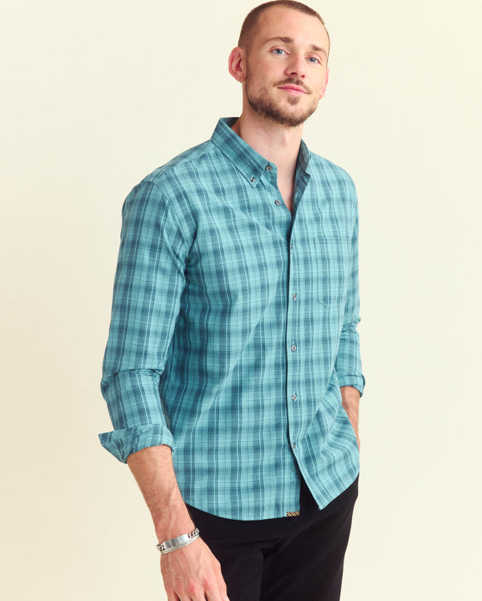 Shadow Plaid Tuscumbia Shirt Button Down in Nile Blue Multi