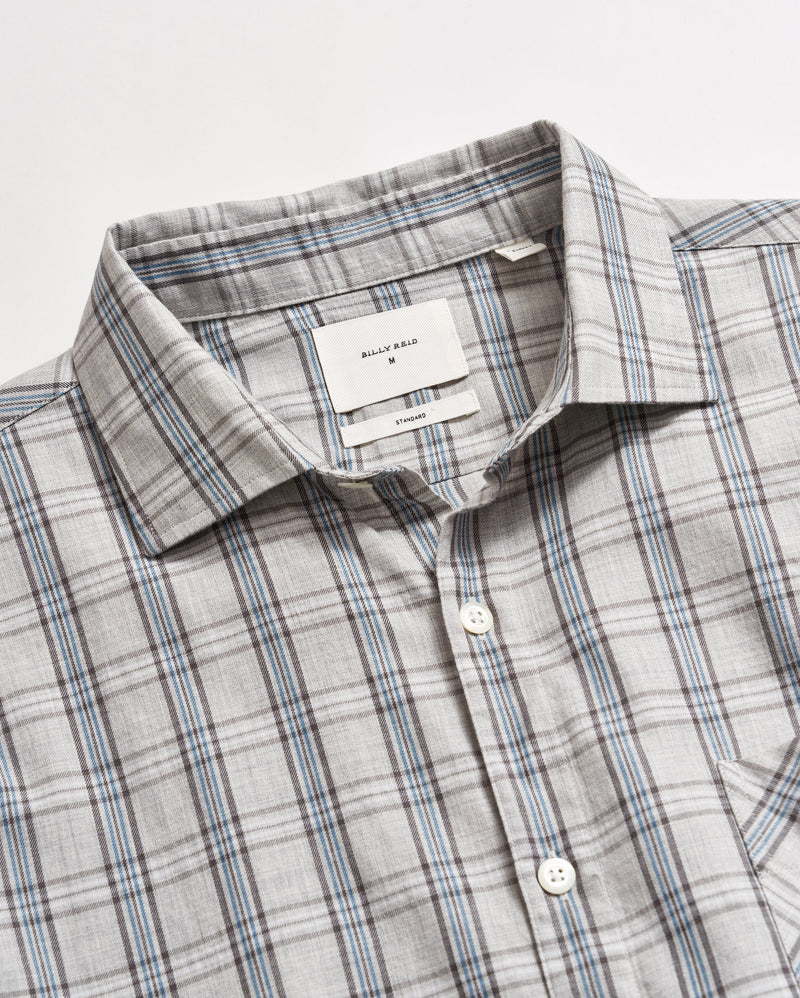 Melange Plaid John T Shirt in Light Grey Melange