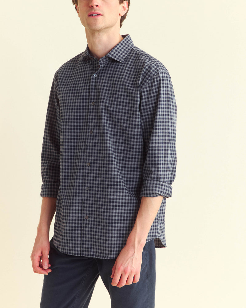 Plaid Check Hutcheson Sport Shirt in Navy/Grey