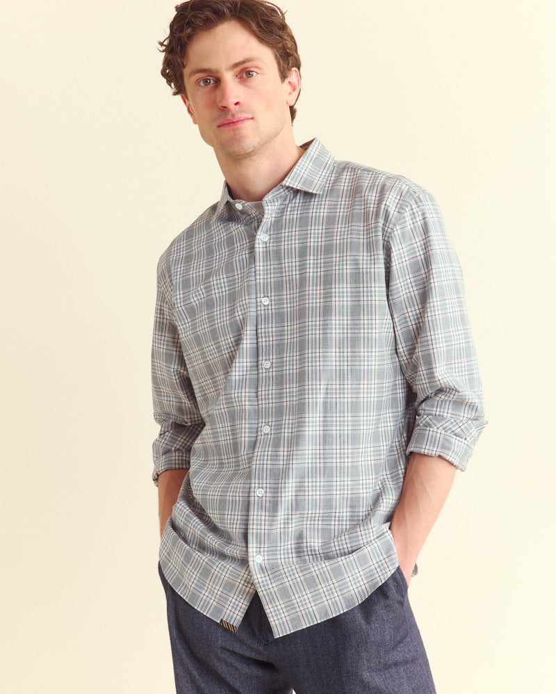 Plaid Hutcheson Sport Shirt in Grey Multi