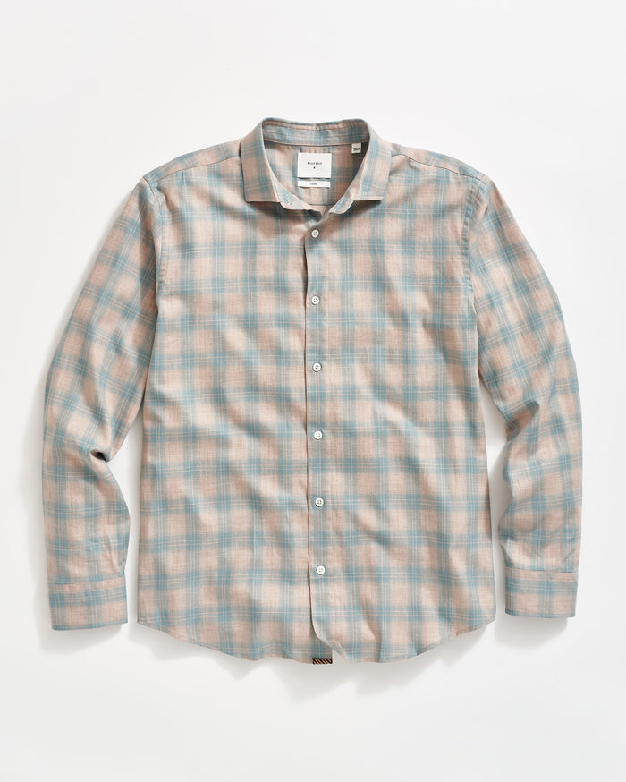 Herringbone Twill Hutcheson Sport Shirt in Light Brown/Teal