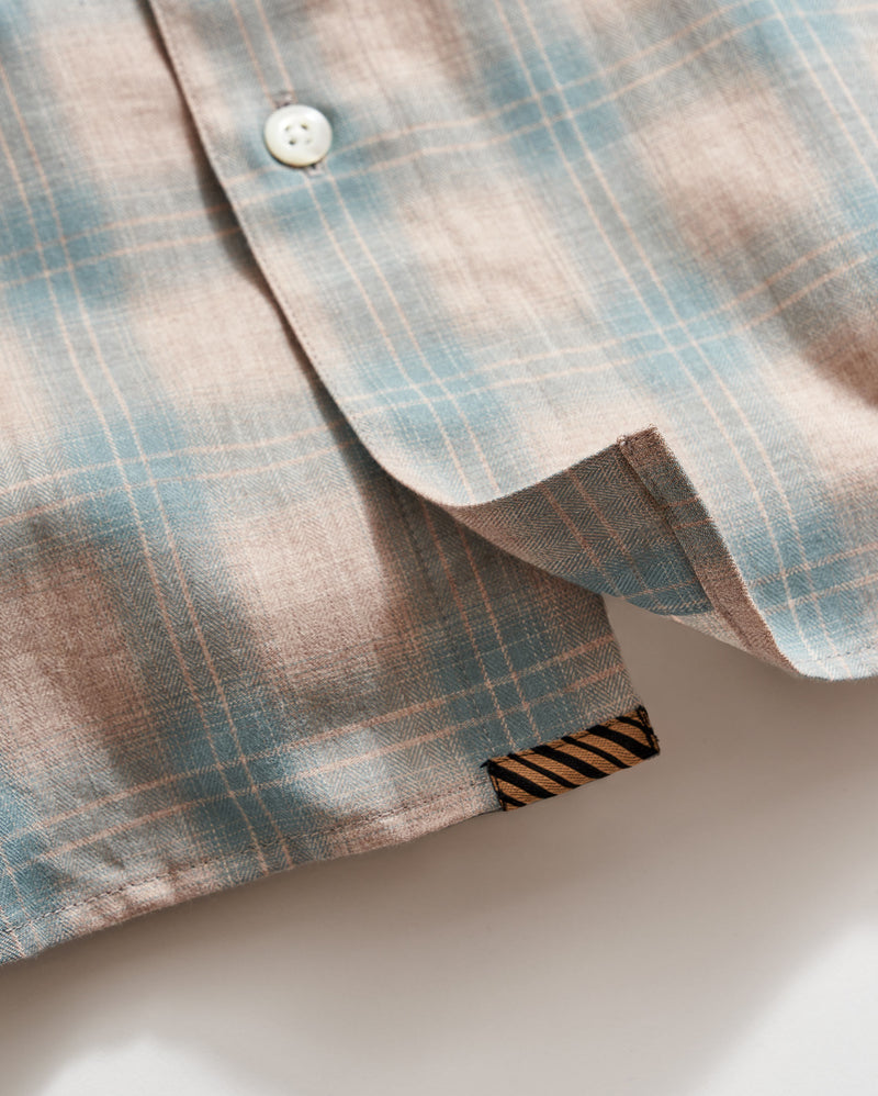 Herringbone Twill Hutcheson Sport Shirt in Light Brown/Teal