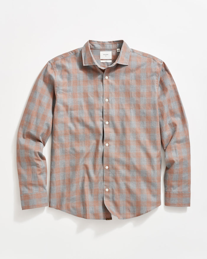 Herringbone Twill Plaid Hutcheson Sport Shirt in Light Brown/Teal