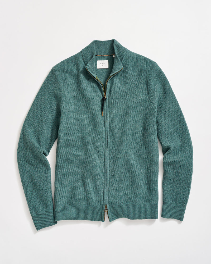 Pique Full Zip Sweater in Highland Green Heather