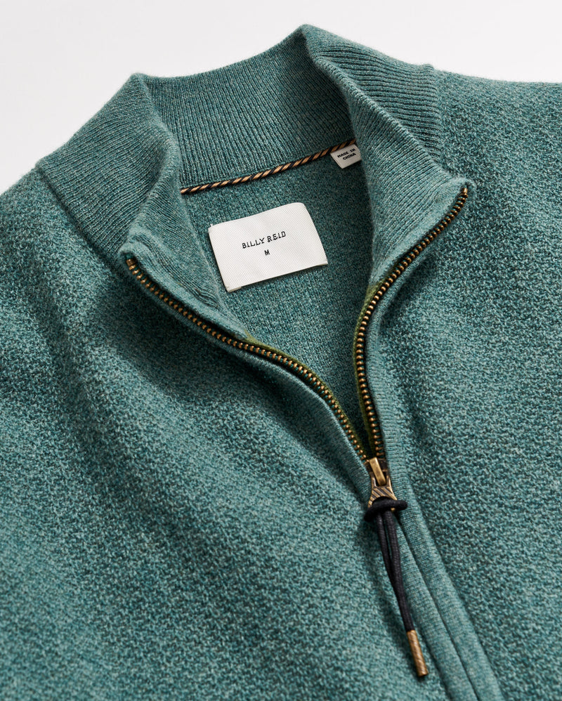 Pique Full Zip Sweater in Highland Green Heather